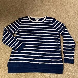 Liz Claiborne navy blue white striped sweater nautical herringbone stripe large